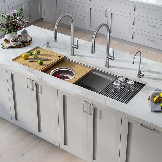 KRAUS Kore 57-inch Undermount Workstation 16 Gauge Single Bowl Stainless Steel
