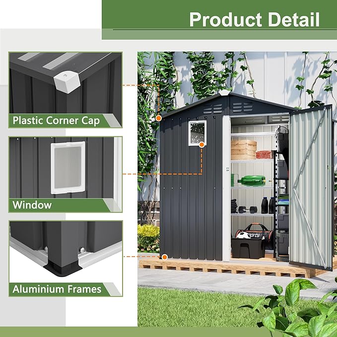 Outdoor Storage Shed, 6 X 4ft Metal Galvanized Steel Garden Shed
