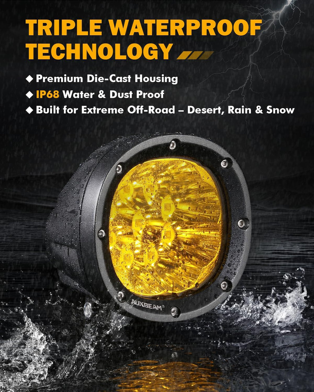 Auxbeam 4 Inch 90W LED Amber Driving Pods, P4 Series Spot Beam Ditch Lights