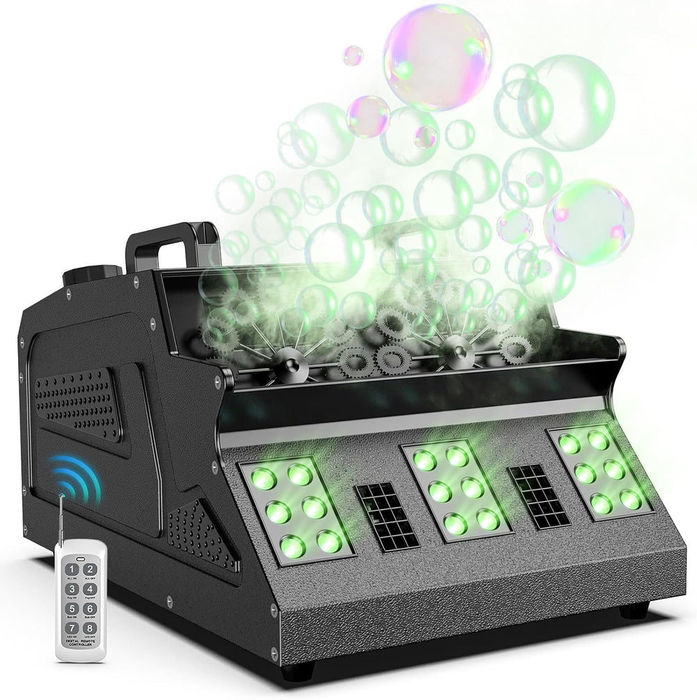 2000W Fog Machine, 3 in 1 Fog Bubble Machine with 2 Bubble Fans, 18 RGB LED L...