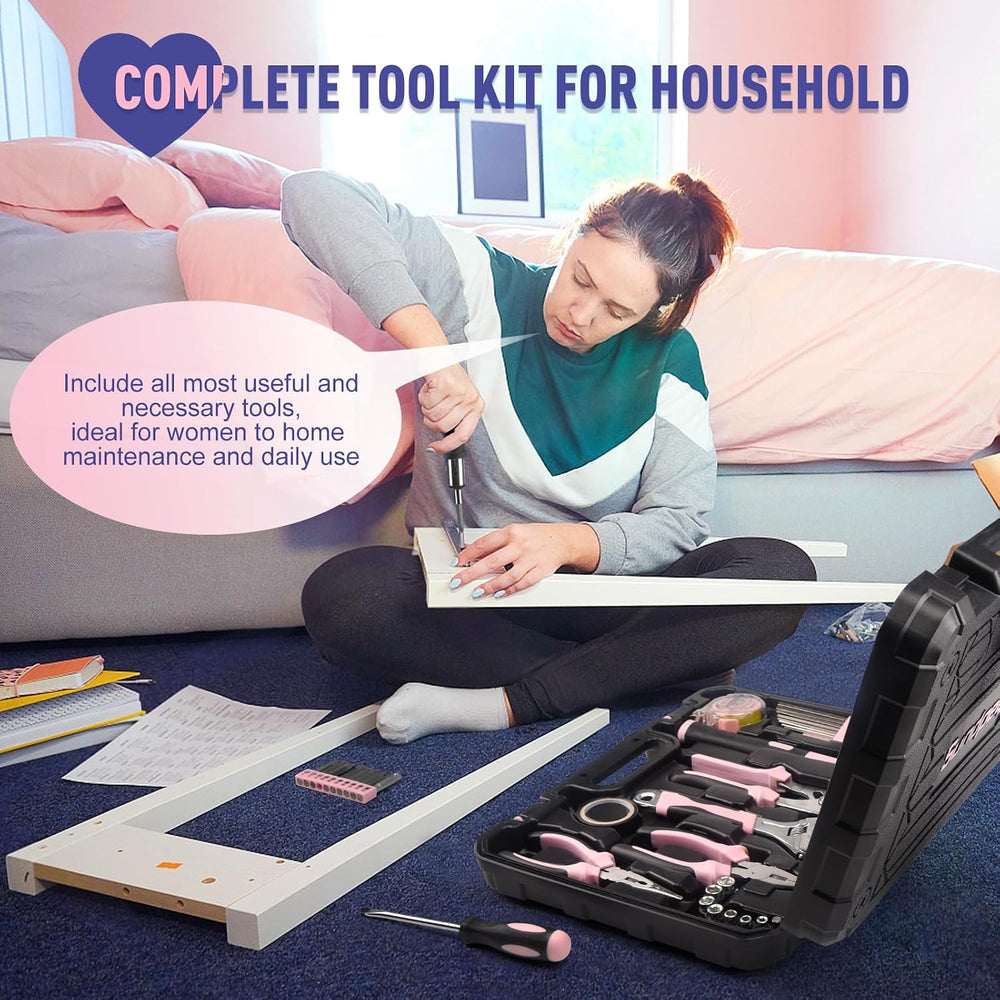 Sundpey 148 Pcs Portable Basic Hand Repair Home Tool Kit Set with Case Pink
