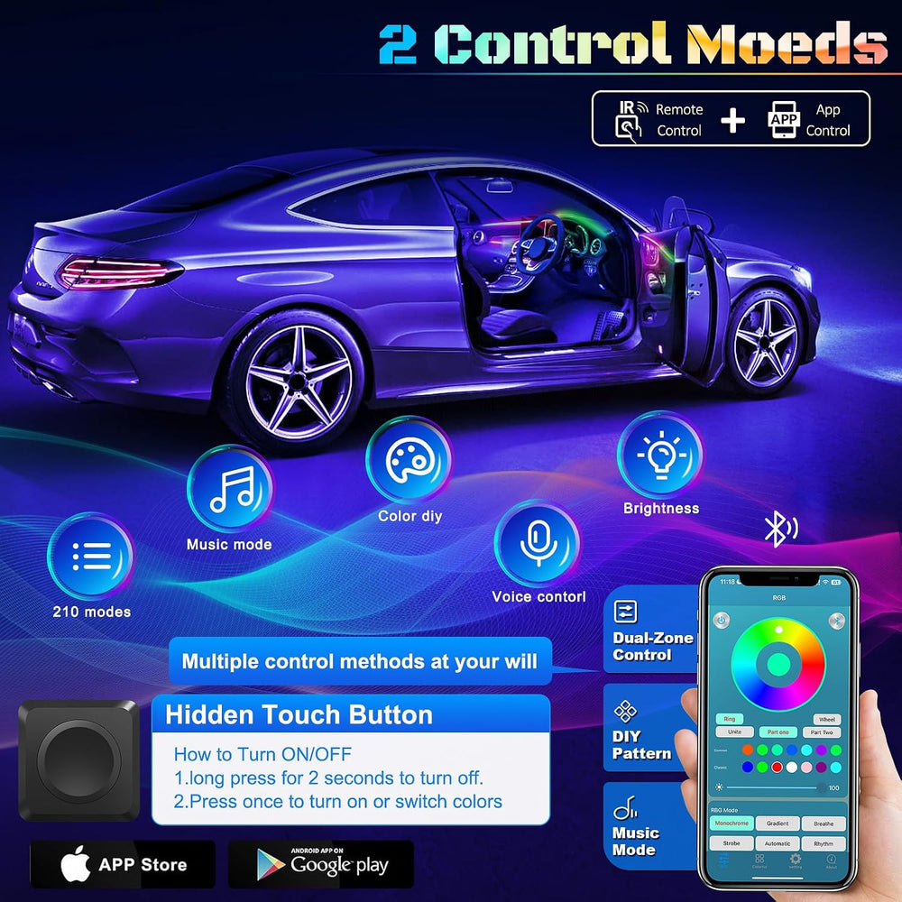 Dreamcolor Acrylic Interior Car LED Strip Light with Wireless APP, RGB 6 in 1...
