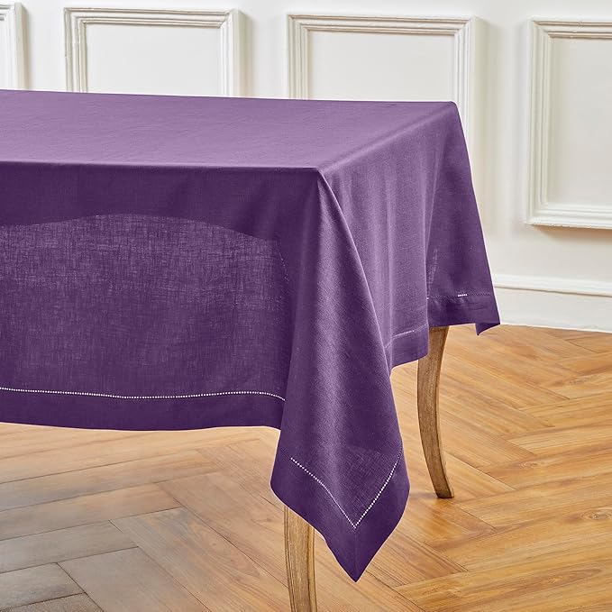 Solino Home Linen Tablecloth for Rectangle Tables 60 x 132 Inch - Classic Hem...
