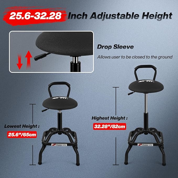 Garage Stool, Adjustable Height Swivel Work Mechanic Shop Stool