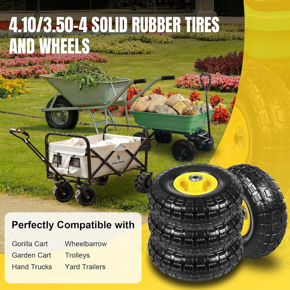 10 Inch Soild Rubber Dolly Tire Wheels, 4.10/3.50-4" Tire and Wheel Flat...