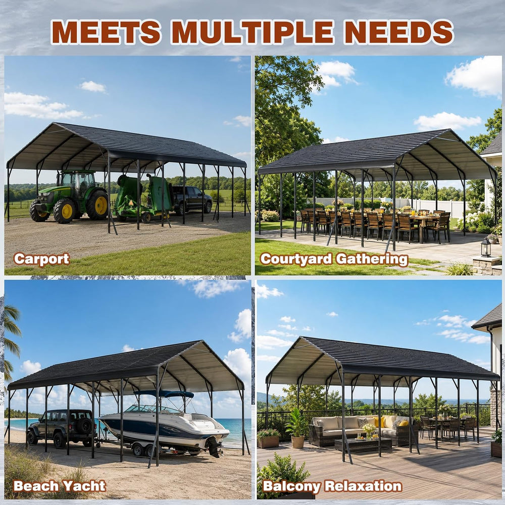 20x30 FT Heavy-Duty Metal Carport, Galvanized Steel Car Canopy with Reinforce...