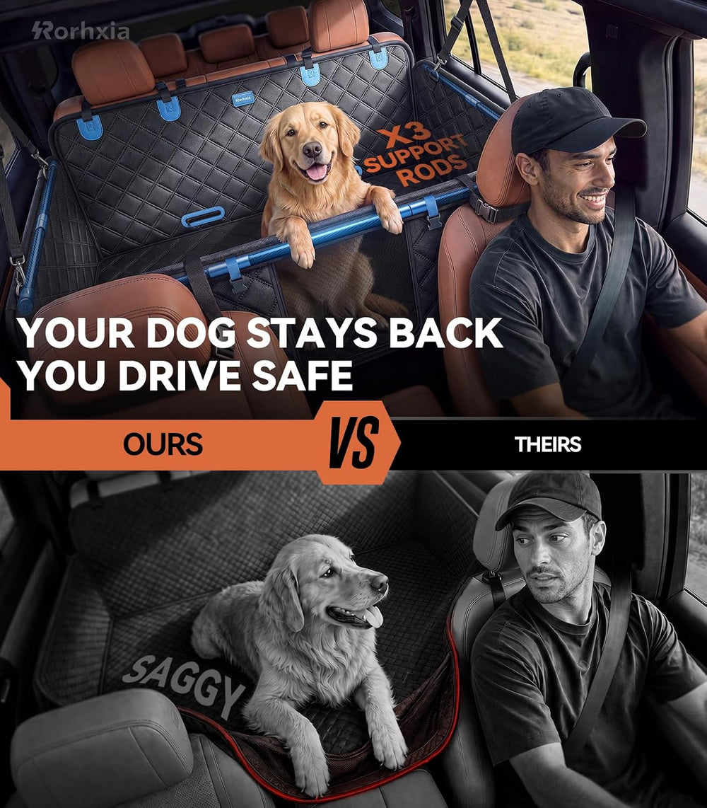 Hard Bottom Dog Car Seat Cover for Back Seat with 3-Sidewall Support Rods