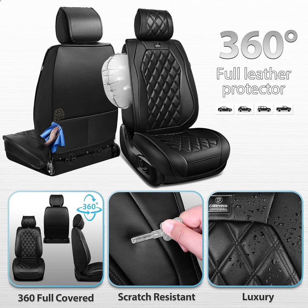 CAR PASS Luxury Nappa Leather Car Seat Covers Front Seats Only, Waterproof Fa...
