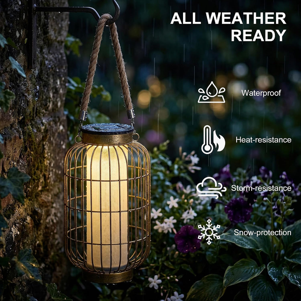 Large Solar Lanterns Outdoor Waterproof for Patio, Dual Charging USB/Solar
