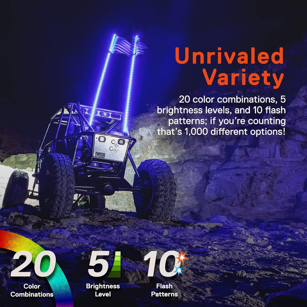 True Mods 2pc 1ft Spiral RGB LED Whip Light for UTV ATV [RF Wireless Remote] ...