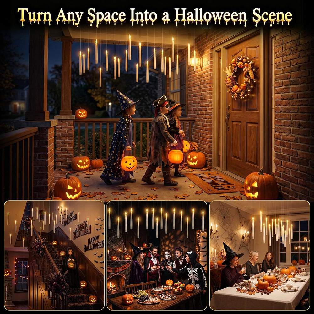 Halloween Floating Candles with Wand, 20 Pcs Flickering LED Hanging Candles