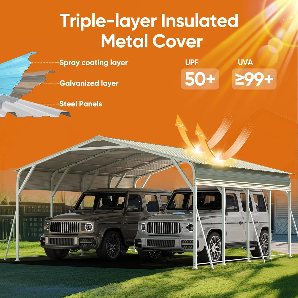 20x20 FT Heavy Duty Metal Carport with Vertical Roof, Pre-Drilled All Weather...