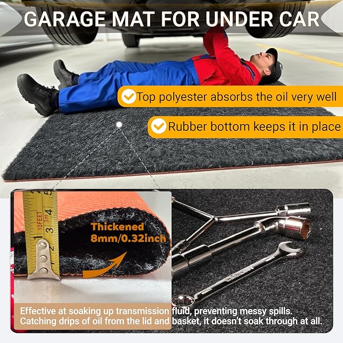 Oil Spill Garage Floor Mat Large, Heavy Duty 98" x 79" 8mm Thick Ga...