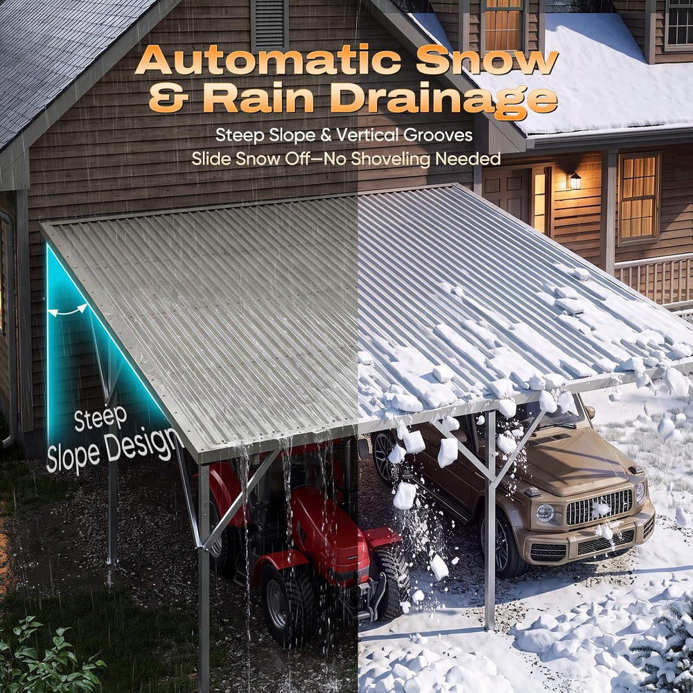 Quictent 20x20 FT Heavy Duty 2-Car Metal Carport, Unique Single-Slope Roof Re...