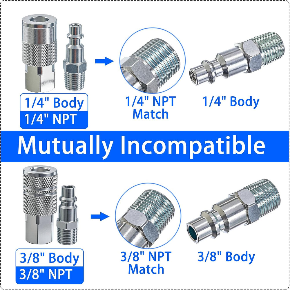High Flow Air Hose Fitting Set 3/8 Inch NPT 24PCS Air Connect Fitting I/M Plu...