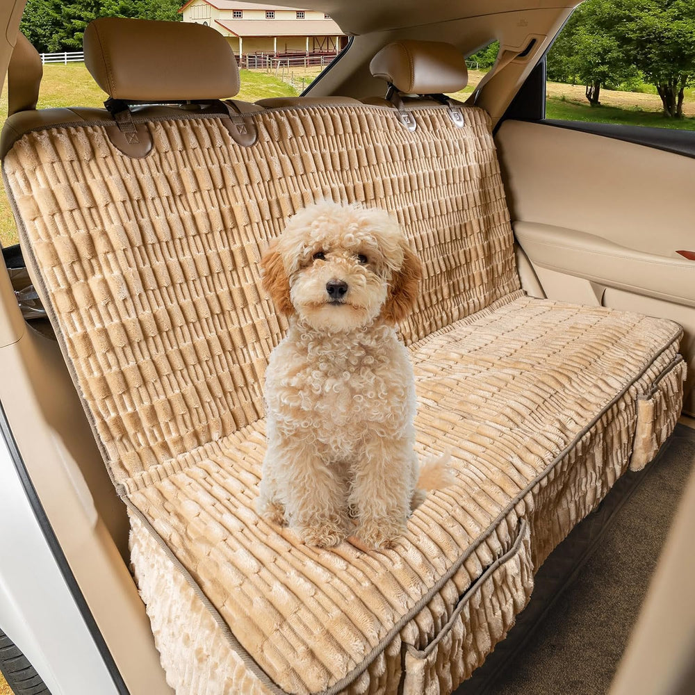 Dog Car Seat Cover, Soft Plush Waterproof Back Seat Protector, Tan