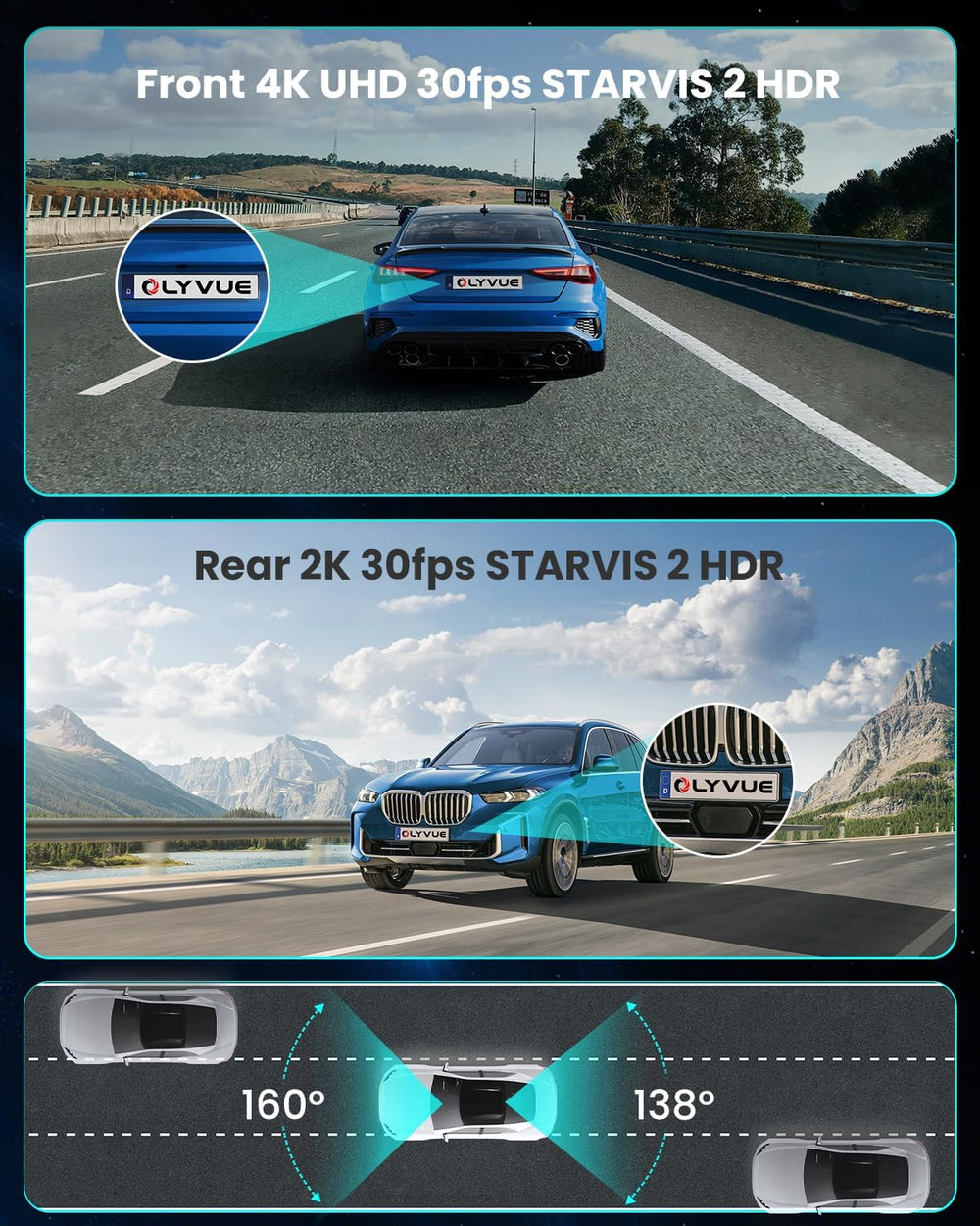 V78 Dash Cam Front and Rear 4K+2K, STARVIS 2 + STARVIS 2 Sensors, Super Night...