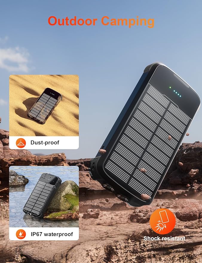Solar Charger Power Bank, 40000mAh Portable Phone Charger Built in 4 Cables
