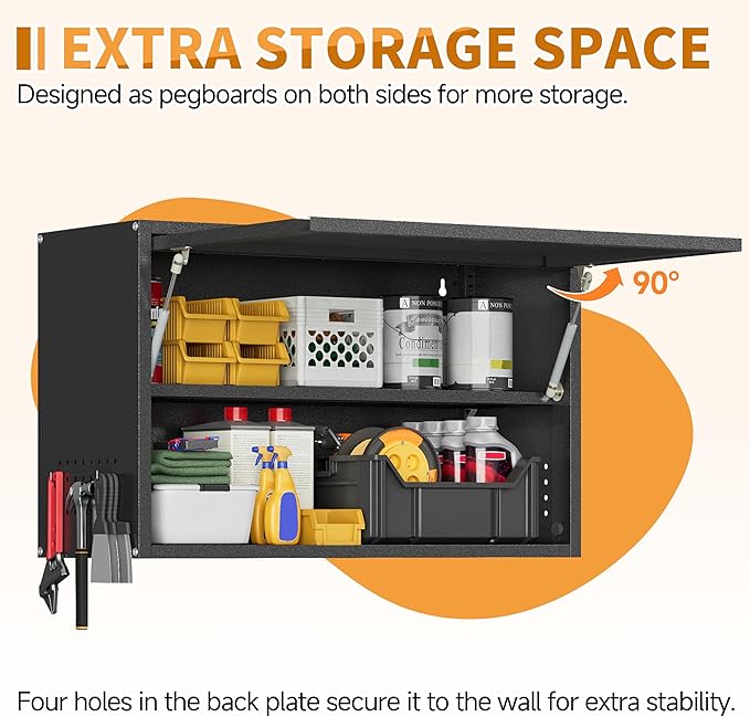 Metal Garage Wall Cabinet with Up-Flip Door, Upper Storage Cabinets with