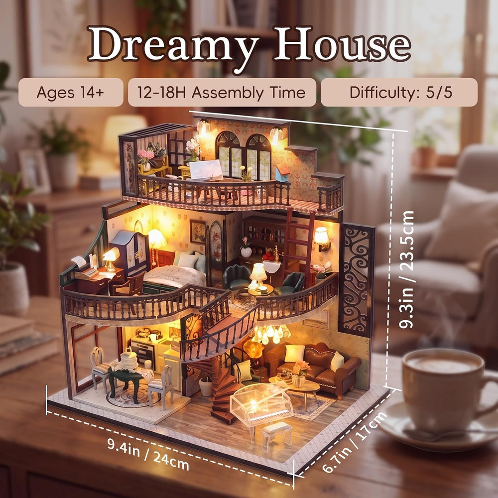 DIY Miniature House Kit with LED Lights, 3D Wooden Puzzle