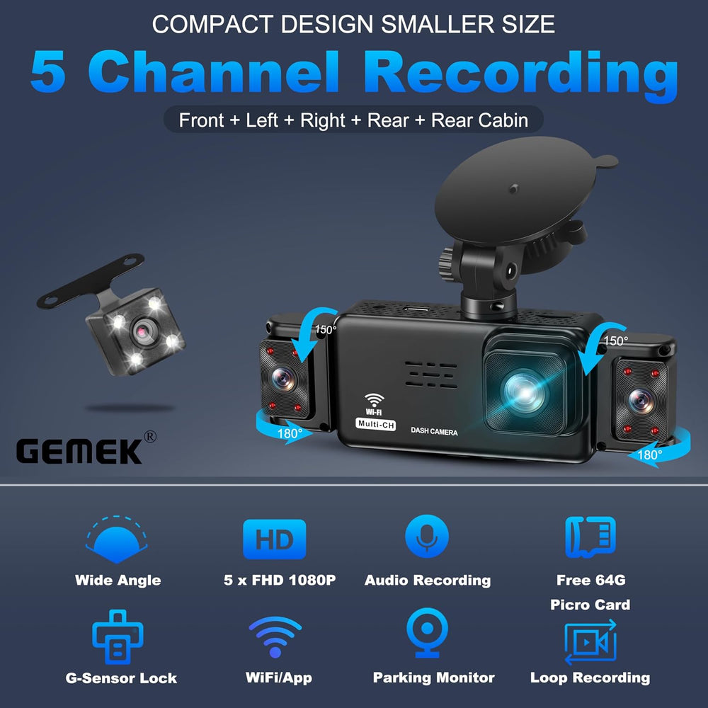 5 Channel Dash Cam 360° View with 5G WiFi & APP Control