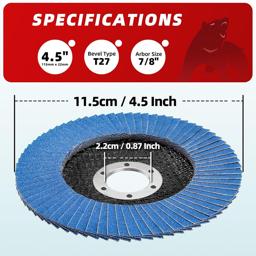 50 Pack Zirconia Flap Discs 4.5" x 7/8" T27 for 4 1/2 Inch Angle Gr...