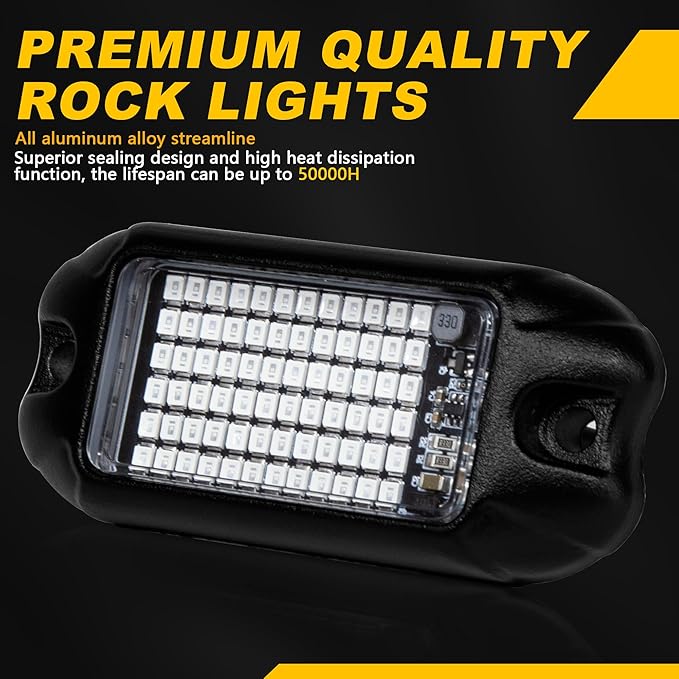 Nicoko 4Pods Pure Red LED Rock Lights 72 pcs LEDs high Power Rock Lights Neon