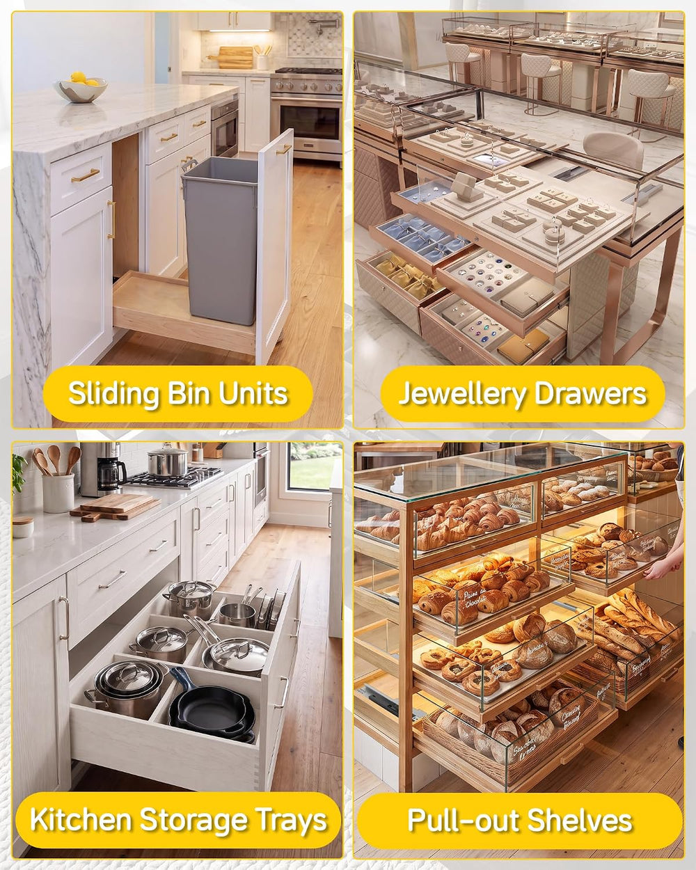 Onemake 18" Bottom Mount Drawer Slides, Soft Close Full Extension, 6 Pairs