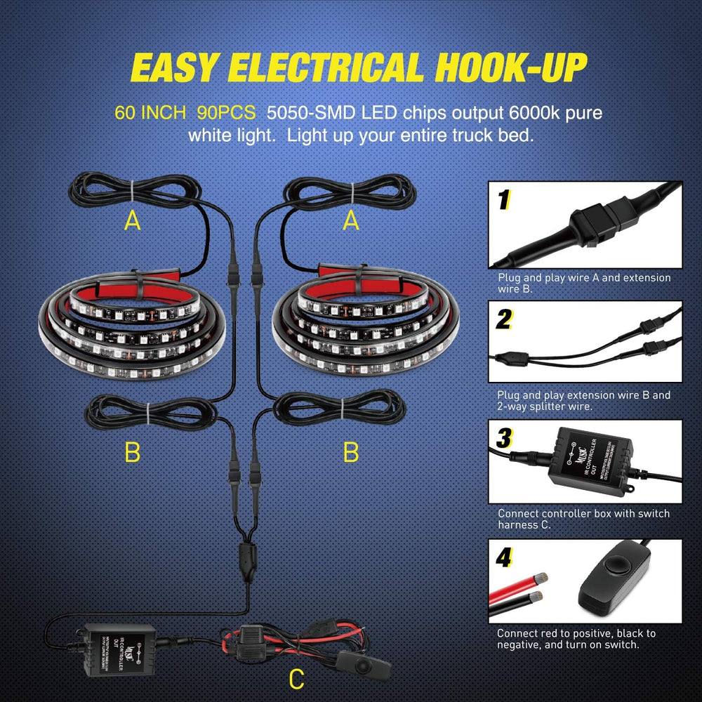 Nilight - TL-31 2PCS 60Inch RGB Truck Bed Light Strip Kit 180 LED RF Remote C...