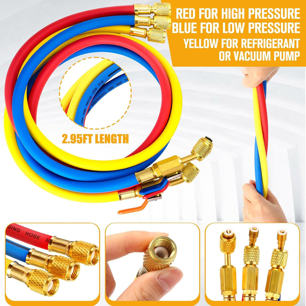 10 Pcs AC Manifold Gauge Hose with R410a Mini Split Adapter Tank Adapter Refr...