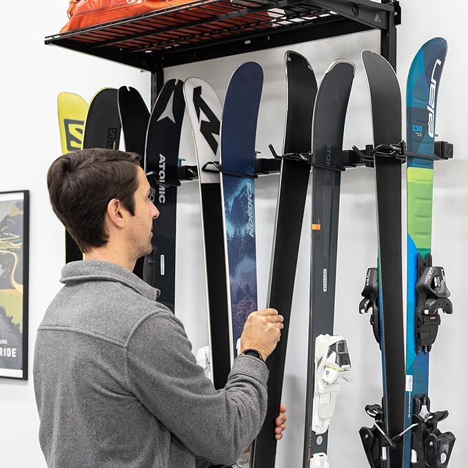 StoreYourBoard Lone Peak Ski Storage Rack and Wall Shelf, Holds 5 Pairs of Skis