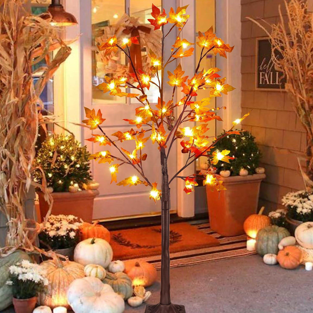 FORUP LED Lighted Maple Tree, 4 FT Lighted Artificial Tree for Thanksgiving H...