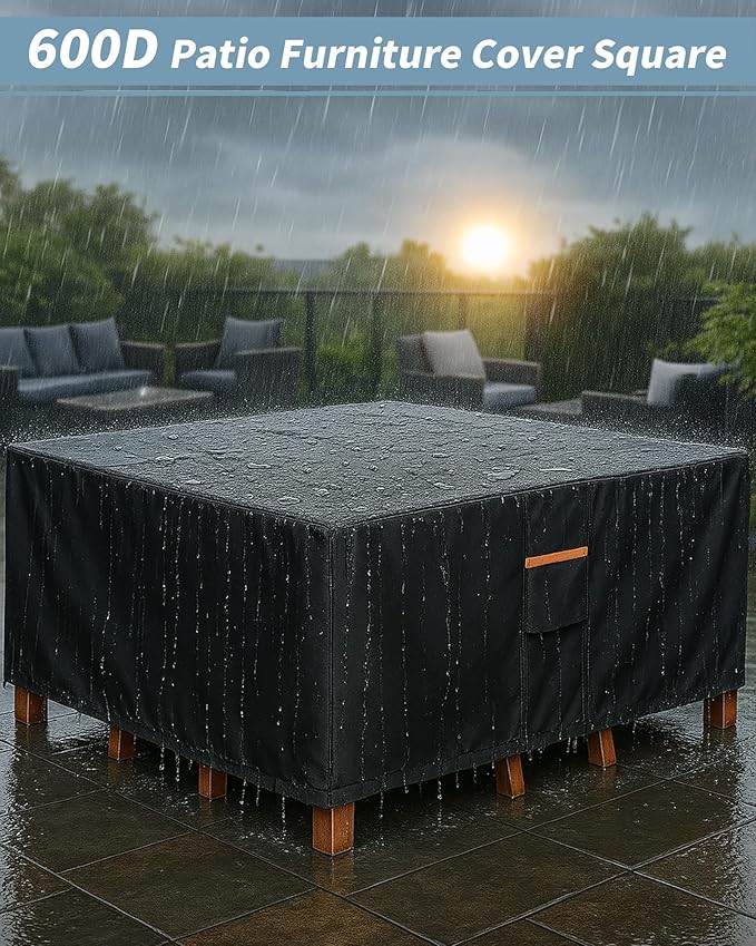 Outdoor Waterproof Furniture Cover, 86W x 86L x 28H inches Heavy Duty 600D