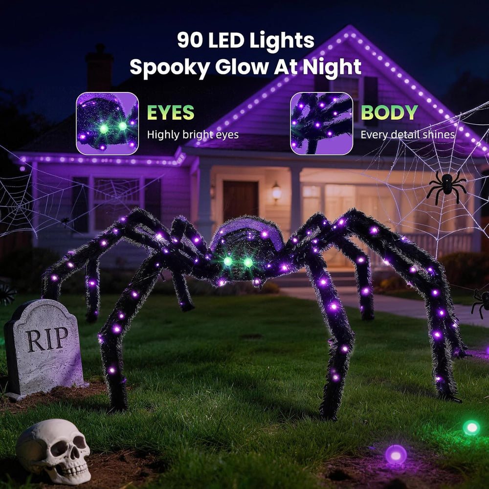4.2FT Giant Spider Halloween Decorations Outdoor, 90 LEDs