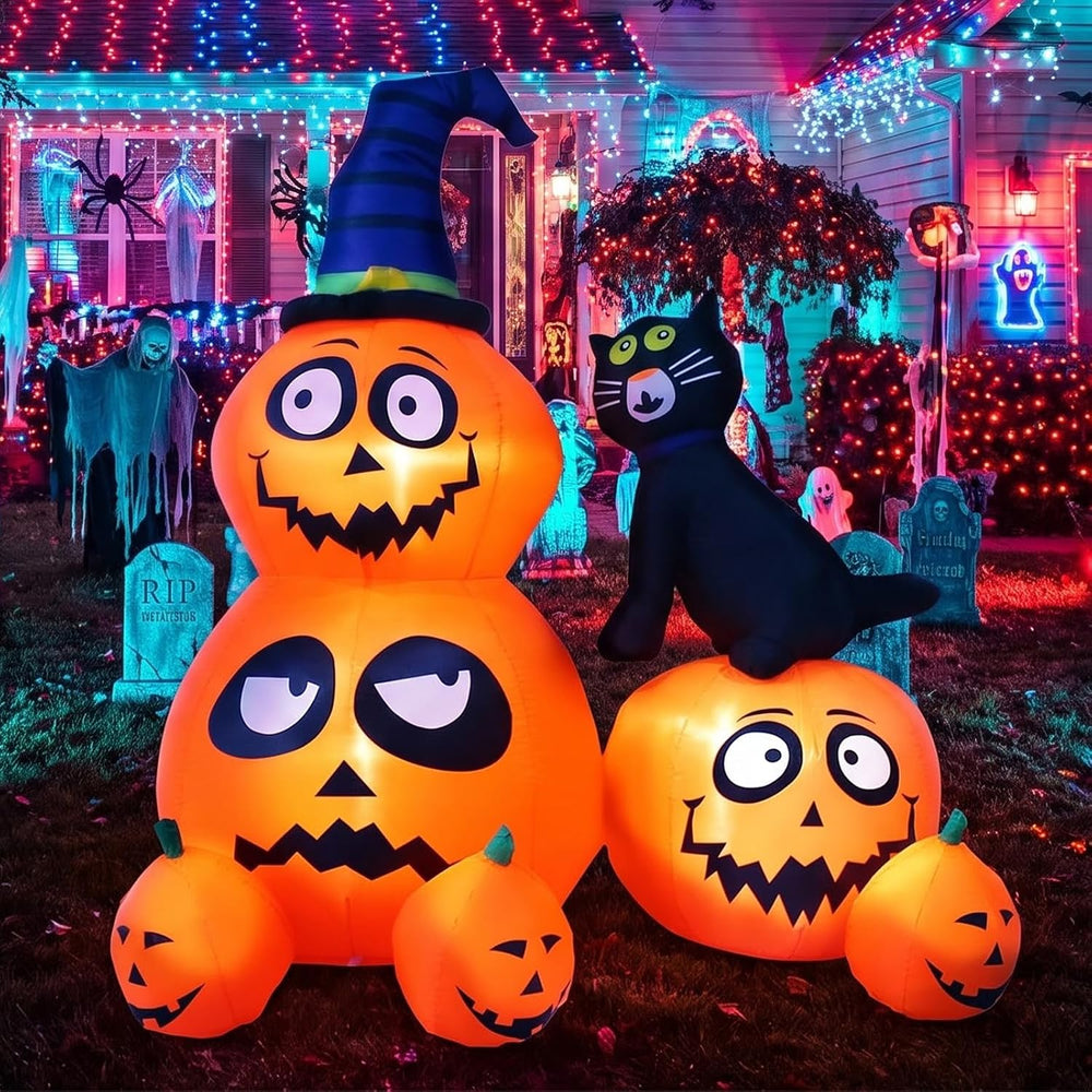 Gardwin 6 FT Halloween Inflatables Pumpkin Cat Outdoor Decorations, Lighted J...