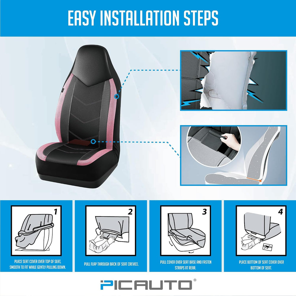 PIC AUTO Leather Car Seat Covers, Sports Carbon Fiber & Mesh Design, High...