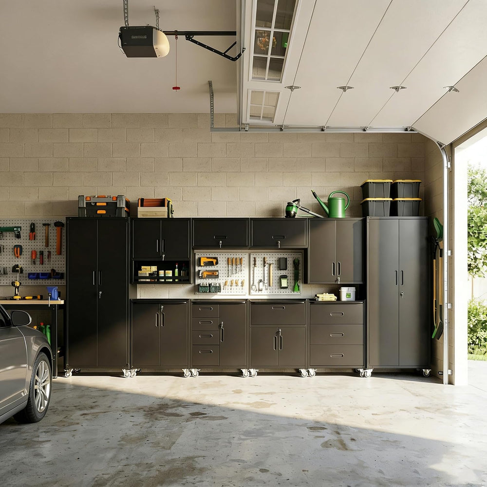 10-Piece Heavy Duty Steel Garage Cabinet System | All-in-One Modular Garage C...