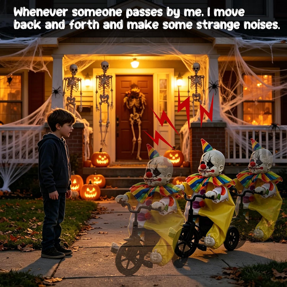 Hourleey Halloween Animated Clown Decorations, Sound Activated Riding Clown w...