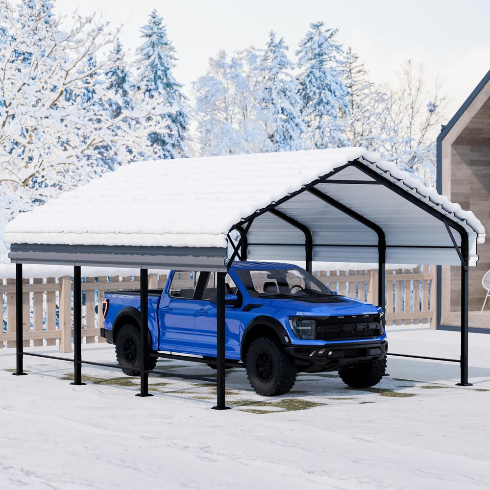 JAMFLY Carport, Heavy Duty Carport Canopy with Galvanized Steel Roof and Fram...