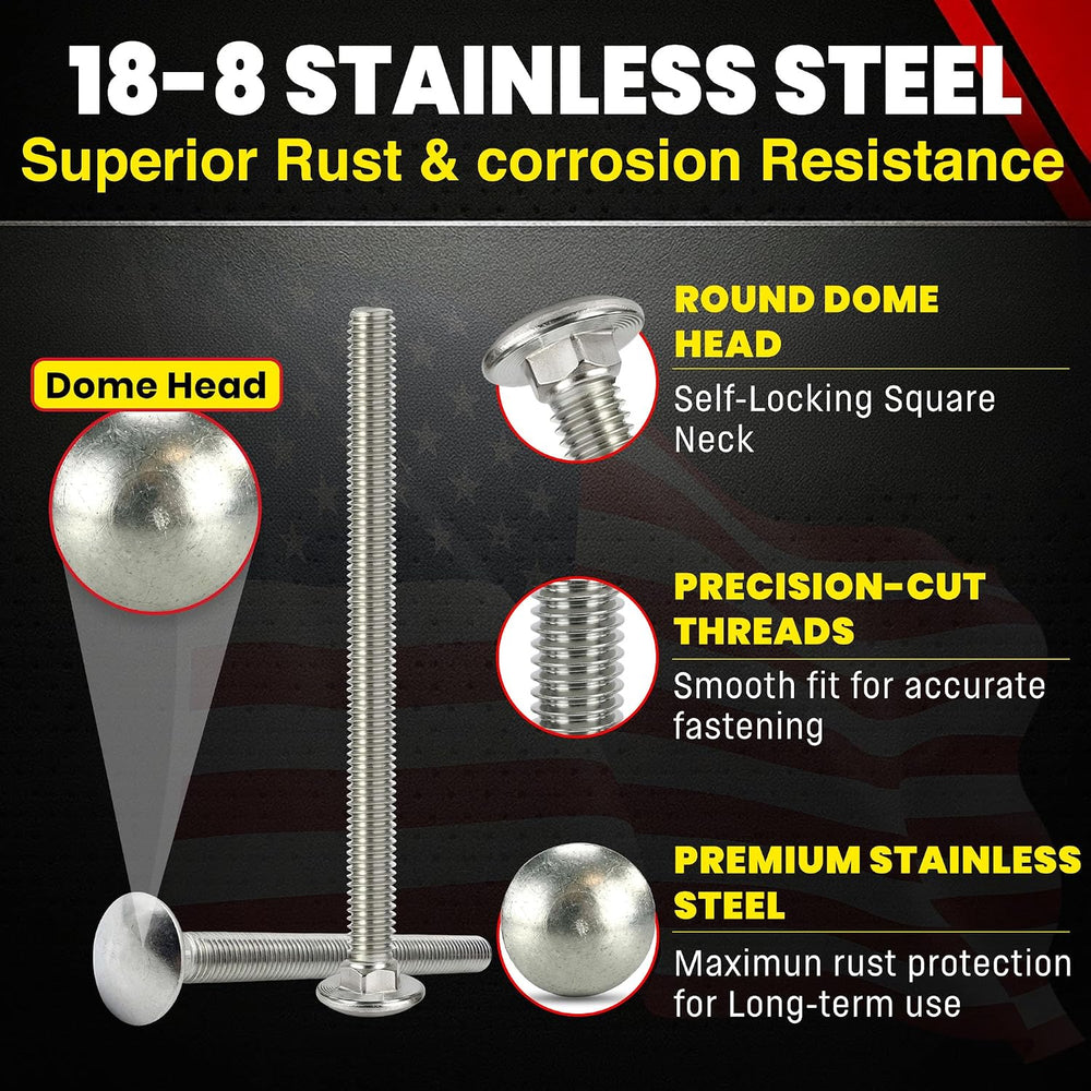 1/4-20 x 4 Stainless Steel Carriage Bolts