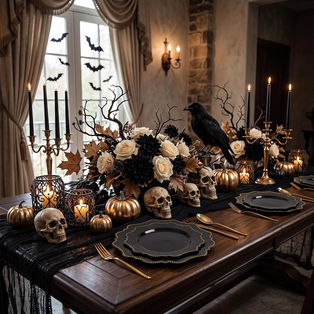 COLOSUS 60PCS Black Plastic Plates, Elegant Disposable Plates for Halloween