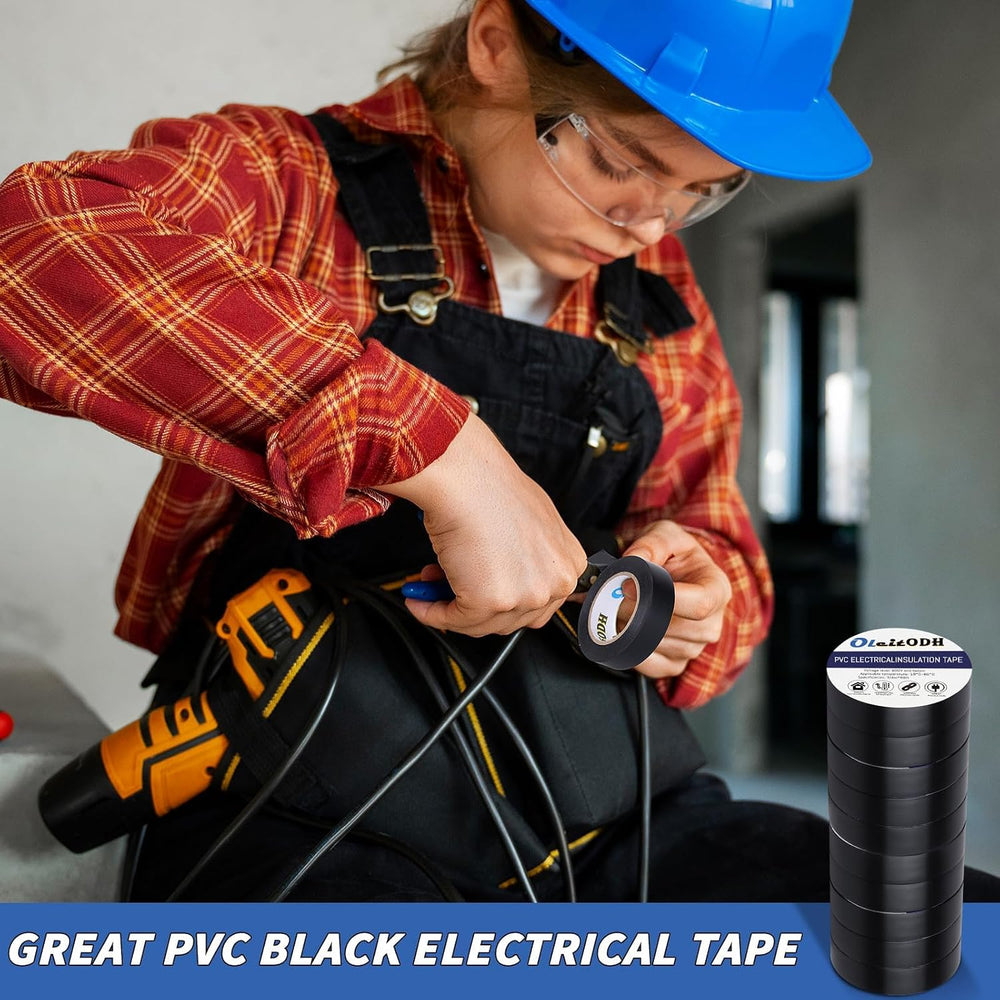 Black Electrical Tape Bulk 50 Pack 3/4 Inch x 66FT Vinyl Tape