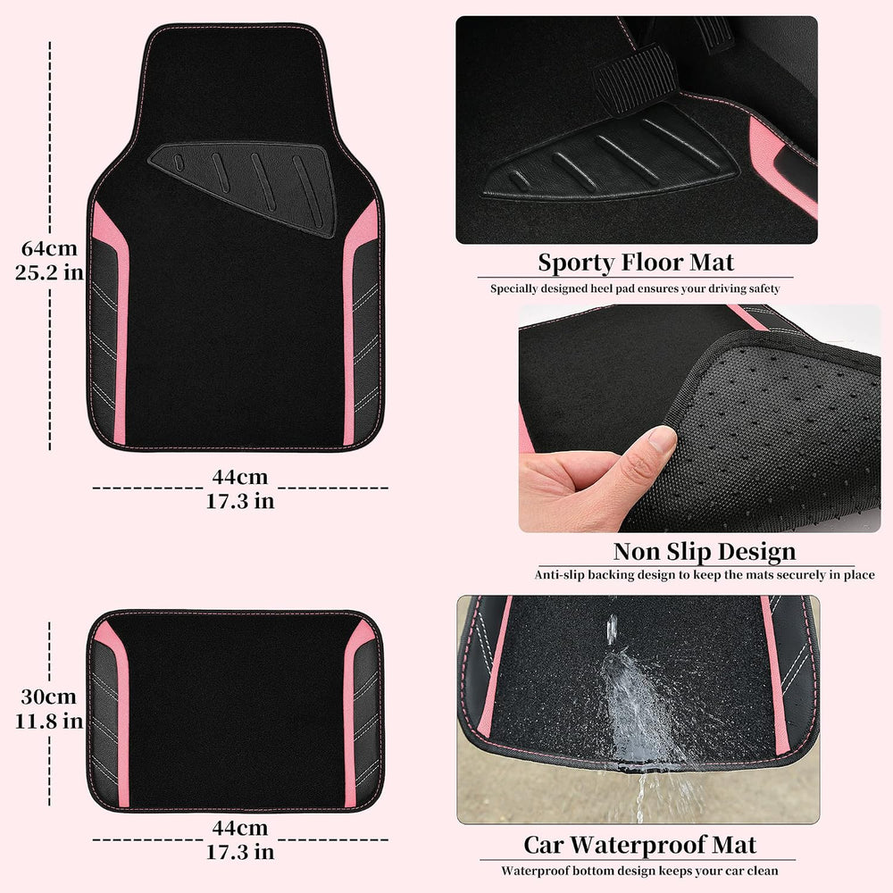 CAR PASS Microfiber Steering Wheel Cover and Waterproof Car Floor Mats,Leathe...