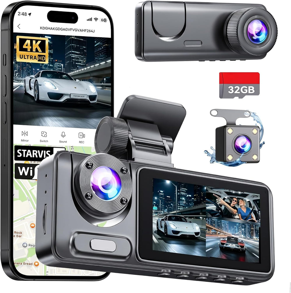 Dash Cam Front and Rear with 3 Channel, 4K Full UHD Car Camera
