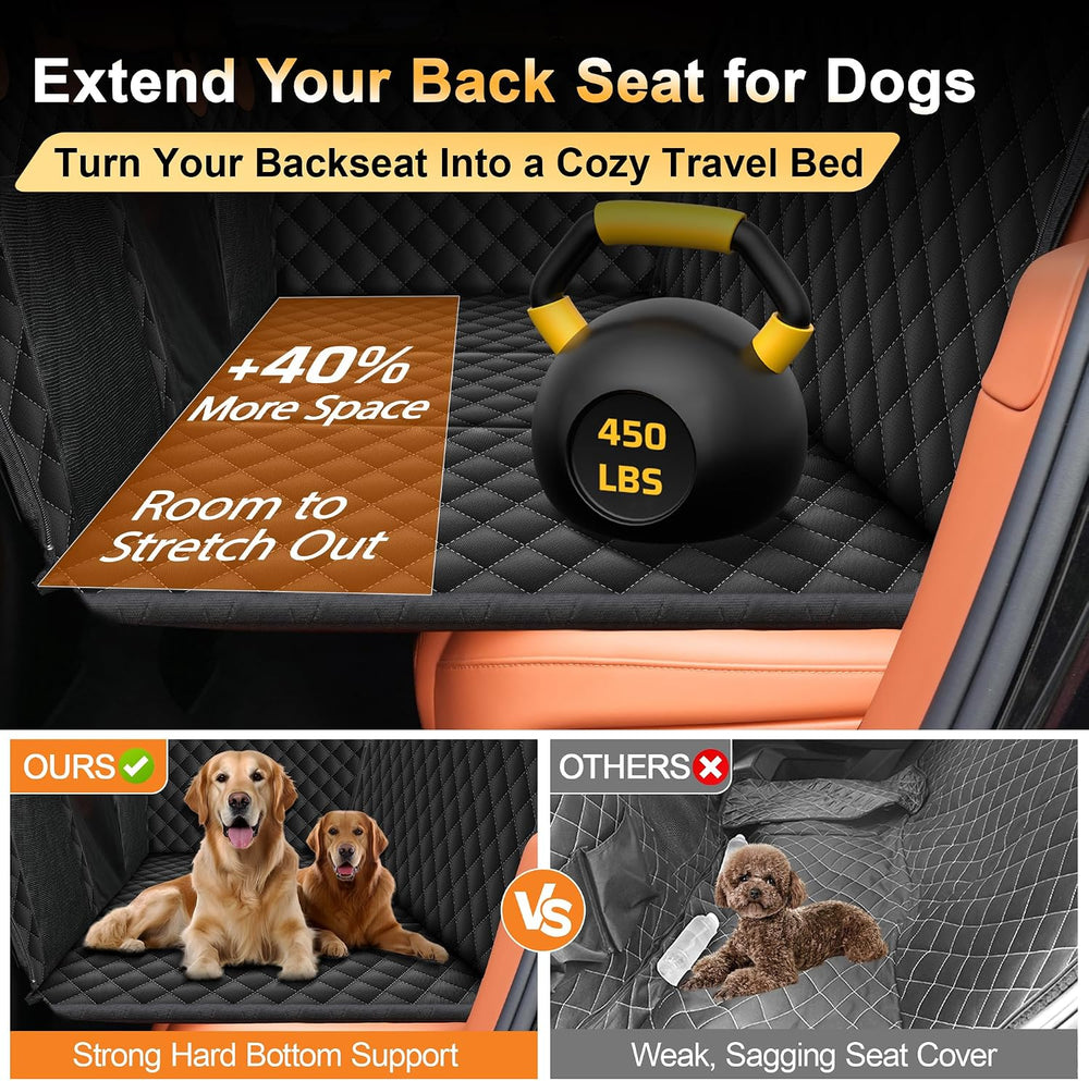 Back Seat Extender for Dogs, Holds 450 lbs, Hard Bottom Waterproof Dog Car Se...