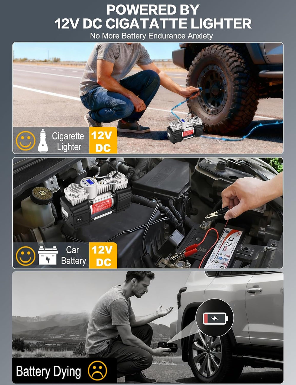 GSPSCN Digital Portable Tire Inflator Heavy Duty 12V Air Compressor Pump