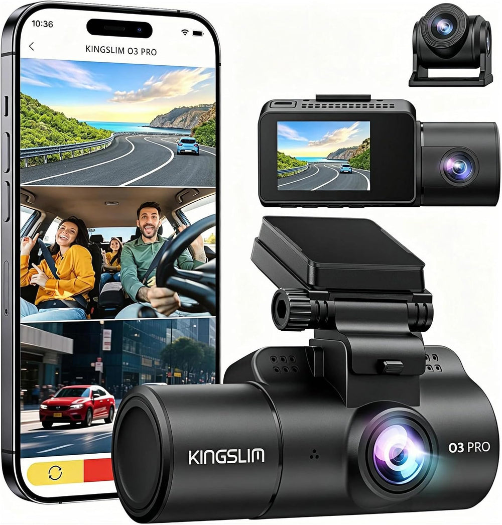 Kingslim 3 Channel 5G WiFi Dash Cam with 64GB Card, 2.5K/1080P Front and Rear...
