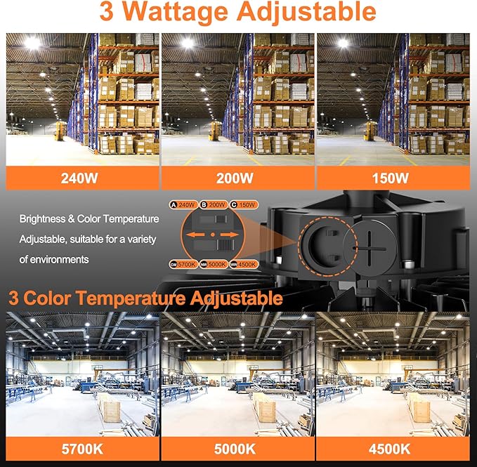 LED High Bay Lights, 240W UFO High Bay LED Shop Lights, 36000LM Adjustable CCT