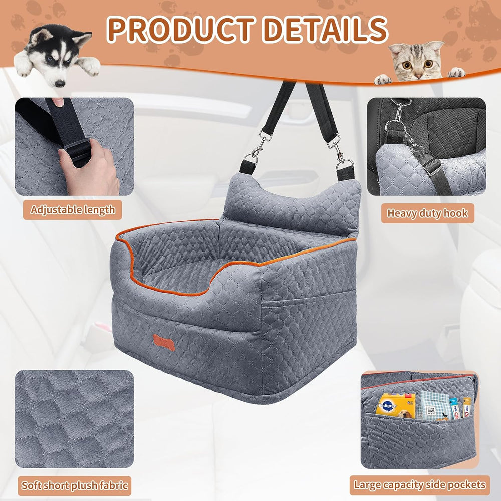 Dog Car Seat for Small Dogs Up to 25 lbs with 6-Inch Memory Foam Cushion