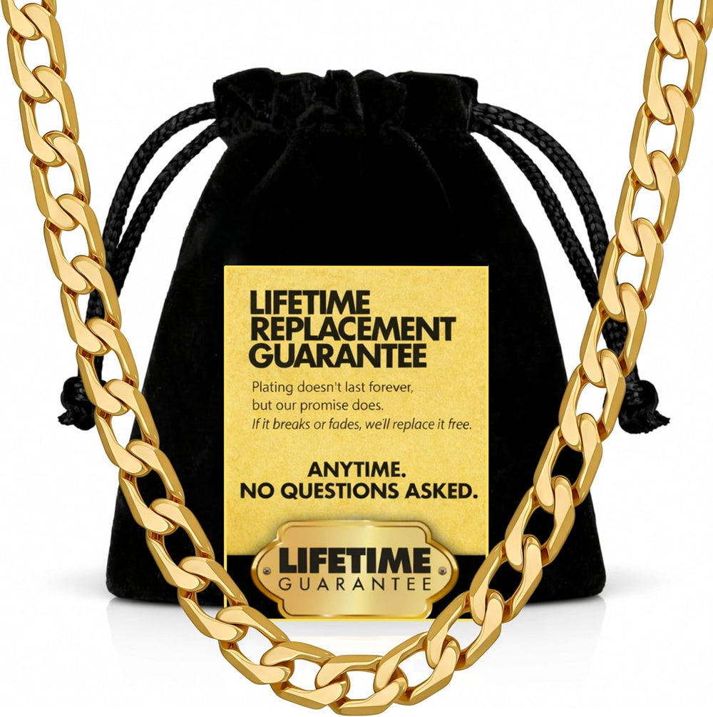 LIFETIME JEWELRY Mens Womens Cuban Link Chain Necklace - 24k Real Gold Plated...